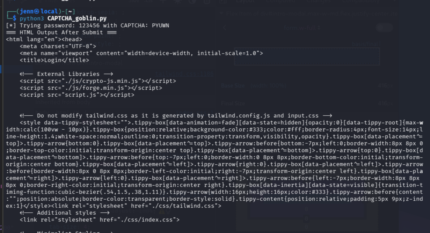 CAPTCHA_goblin.py running and iterating through passwords